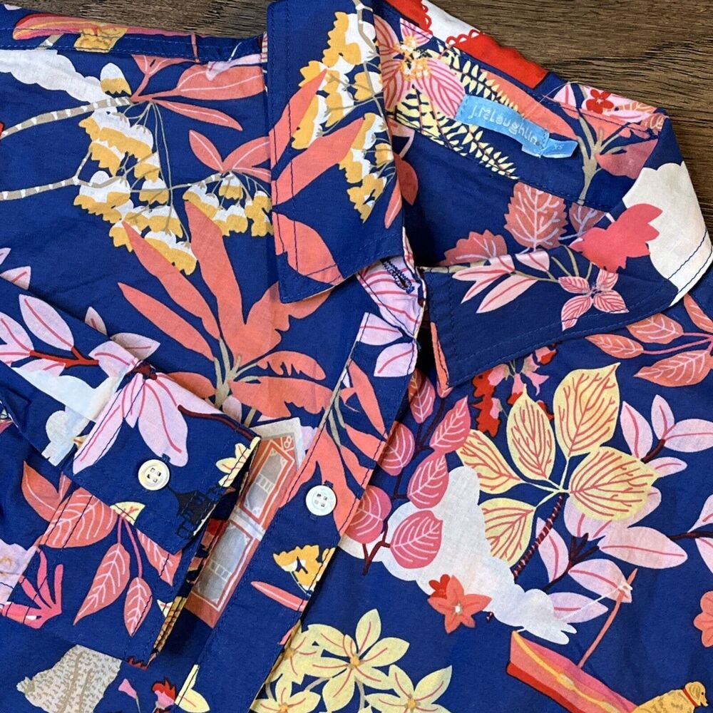 NWOT J McLaughlin Lois Shirt Along the‎ Coast Button Up Tropical Floral XS $178